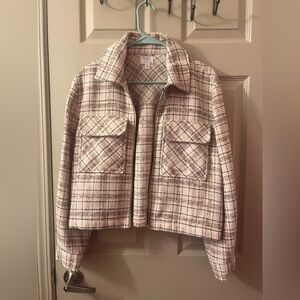 Time and Tru Cream and Black Plaid Blazer